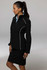 A black women's jacket with white piping details, featuring a zip-up front and a hood. Brand logo is visible.