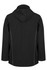 A black soft shell jacket featuring a hood and reflective detailing. The view shows the back of the jacket.