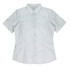 A light grey short-sleeve button-up shirt with a fitted design and a collar, featuring a branding logo.