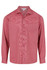 A long sleeve button-up shirt in a vibrant red colour with a subtle pattern and a single chest pocket.