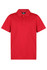 A red polo shirt featuring a collar, button placket, and a logo on the chest. Suitable for kids' sports uniforms.