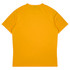 A yellow T-shirt featuring a simple design and a back view. It has a logo on the back.