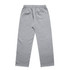 Cuffless track pants in a soft grey fabric with an elastic waistband and a back pocket. Features a logo.