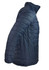 A navy blue jacket with a quilted design and a high collar, featuring a zippered pocket on one side.