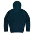 A navy blue hoodie featuring a hood and a minimalist design, with a visible logo on the back.