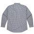 A long sleeve men's button-up shirt in a black and white checked pattern, featuring a back view and a logo.
