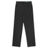 Flat front men's pants in a solid dark colour with a button and zipper closure, featuring front pockets.