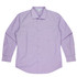 A long sleeve button-up shirt in light purple, featuring a chest pocket and a logo on the label.