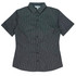 Short-sleeve ladies' shirt in black with a subtle stripe pattern, featuring a collar and buttons down the front.
