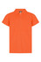 An orange polo shirt featuring a collar and short sleeves, with a logo on the front.