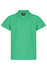 A green polo shirt for kids featuring a collar and a button placket, with a brand logo at the neckline.