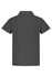 A dark grey polo shirt featuring short sleeves and a collar, with a branding logo on the back.
