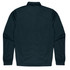 A dark green jacket with long sleeves and a collar featuring elastic cuffs and a simple design on the back.