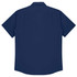 A navy blue short sleeve button-up shirt with a plain back and no visible logos.