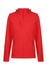 A red soft shell jacket featuring zippered pockets and a zip front, with a high collar. It includes a logo on the design.