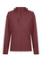 A maroon soft shell jacket featuring a zip front, two side pockets, and a zippered chest pocket. It has a logo.