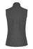 A grey sleeveless vest featuring a high collar and smooth fabric, designed for workwear. It has a logo.