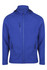 A blue jacket with a zippered front and hood, featuring side pockets and a sleek design. It has a logo on it.