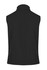 A black men's vest with a high collar, featuring a simple design and no sleeves. It has a branded logo on it.