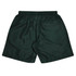 Dark green sports shorts featuring an elastic waistband and a back pocket. Includes branding on the garment.