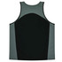 A sleeveless singlet in black and grey, featuring a logo on the back. Suitable for kids' casual wear.