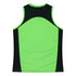 A back view of a green and black singlet featuring a logo. Suitable for activewear or casual wear.