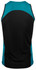 A black and teal men's singlet featuring a logo, showcasing a sporty design and a fitted silhouette.