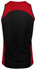 A black and red men's singlet with a smooth fabric featuring a logo on the back.