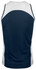 A navy and white men's singlet with a fitted design, featuring a logo on the back.