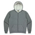 A grey kids' hoodie with a zip closure and a hood, featuring front pockets and a soft lining.