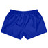 Blue sports shorts featuring an elastic waistband and a simple design, with a logo on the back.