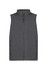 A grey kids' vest with a zip front and two side pockets, featuring a logo on the chest area.