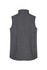 A grey kids' vest with no sleeves, featuring a high collar and stitched detailing, and a logo on the back.