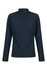 A soft shell jacket in dark navy, featuring a zip front and side pockets, with a logo on the sleeve.