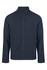 A dark blue soft shell jacket with a zip and two front pockets. It features a simple design and has a logo.