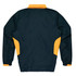 A dark green tracktop with yellow accents and a collar, featuring a logo on the back.