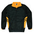 A dark green and yellow zip-up tracktop featuring two side stripes and a high collar. It has a logo on the chest.