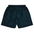 Dark green kids' sports shorts with an elastic waistband and a branded logo present.