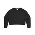 A black cropped jumper with long sleeves, featuring a simple design and an attached logo.