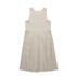 A linen dress in a soft beige colour, featuring a sleeveless design and a gathered skirt.