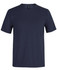 A navy blue T-shirt with short sleeves and a round neckline, featuring a small logo on the label.