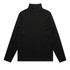 A black turtleneck jumper with long sleeves, featuring a high neck and a plain design. 