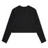 A black long-sleeve cropped T-shirt with a simple design and no visible branding on the back.