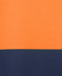 A two-tone polo shirt featuring an orange top and a dark navy bottom, with a branded logo present.