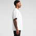 A white Box Tee t-shirt displayed on a model, showcasing a side view and relaxed fit.