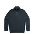 A navy half zip crew jumper with a simple design and a zipper at the neck. It features a logo on the chest.