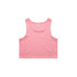 A pink crop singlet featuring a simple design and a tag label. The garment has no visible logos or branding.