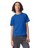 A blue youth T-shirt made from fine jersey fabric, featuring a basic crew neckline and short sleeves.