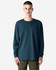 A dark blue long-sleeve t-shirt with a pocket, featuring a simple design and a logo.