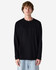 A black long-sleeve t-shirt with a pocket, featuring a subtle logo on the front.